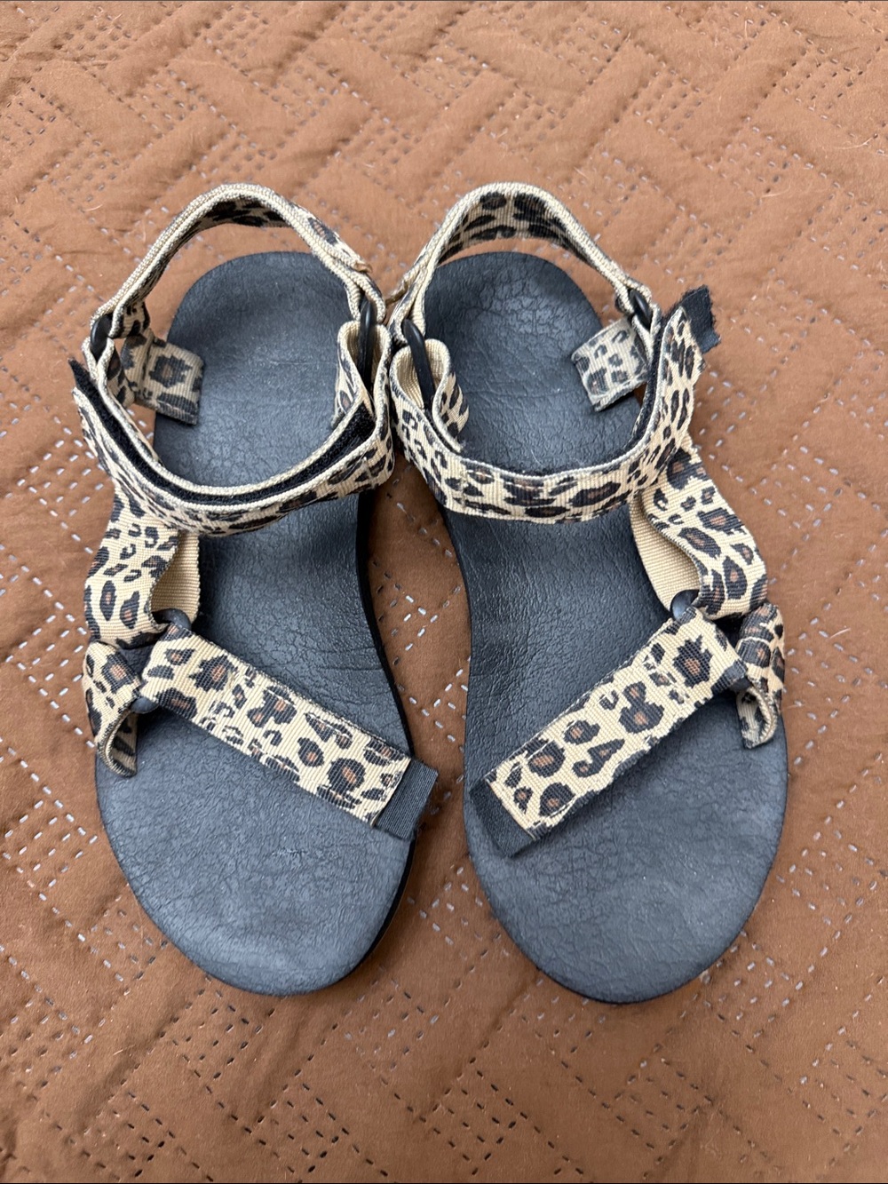 Leopard Print Strap Sandals - Neutral Tones